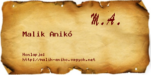 Malik Anikó névjegykártya